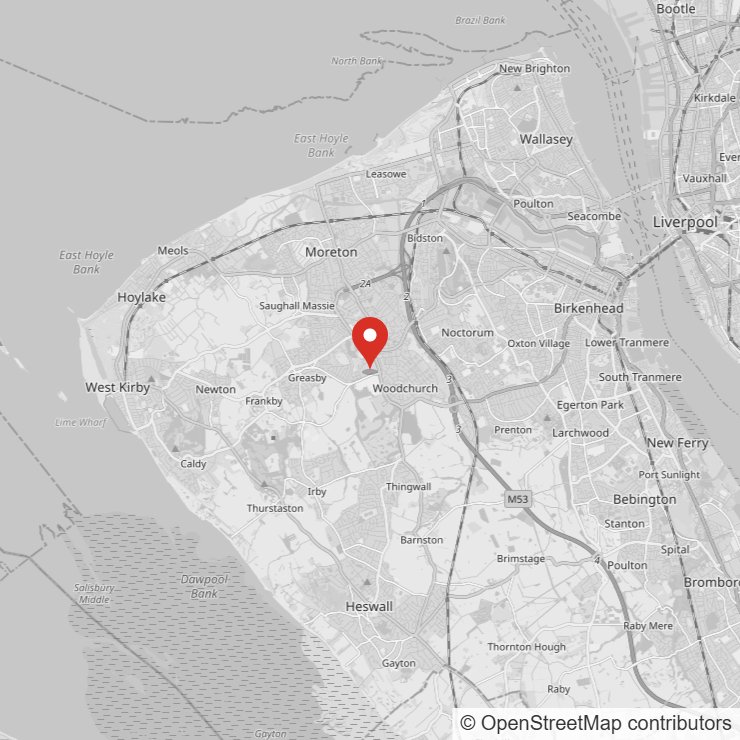 Map of the Wirral showing the location of Syntax Golf